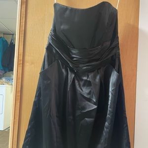 Davids bridal short sleeveless black dress slit up back